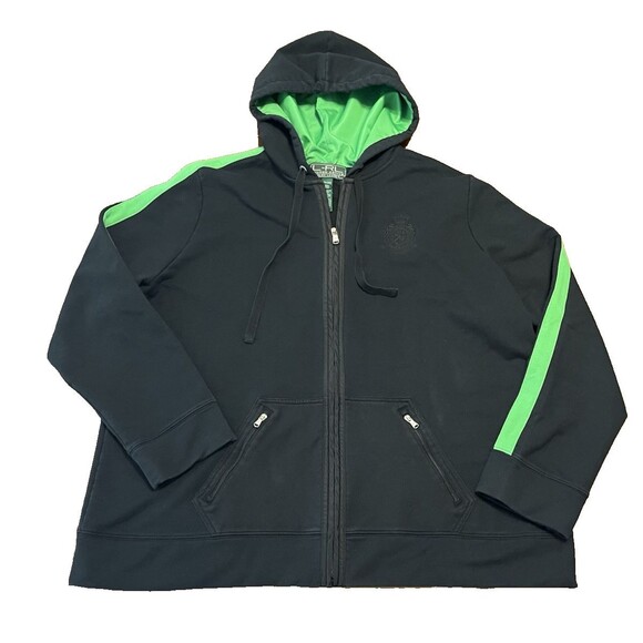 VINTAGE POLO by RALPH LAUREN BLACK PULLOVER SWEATSHIRT HOODIE 1/4 ZIPPER XL - Picture 1 of 10